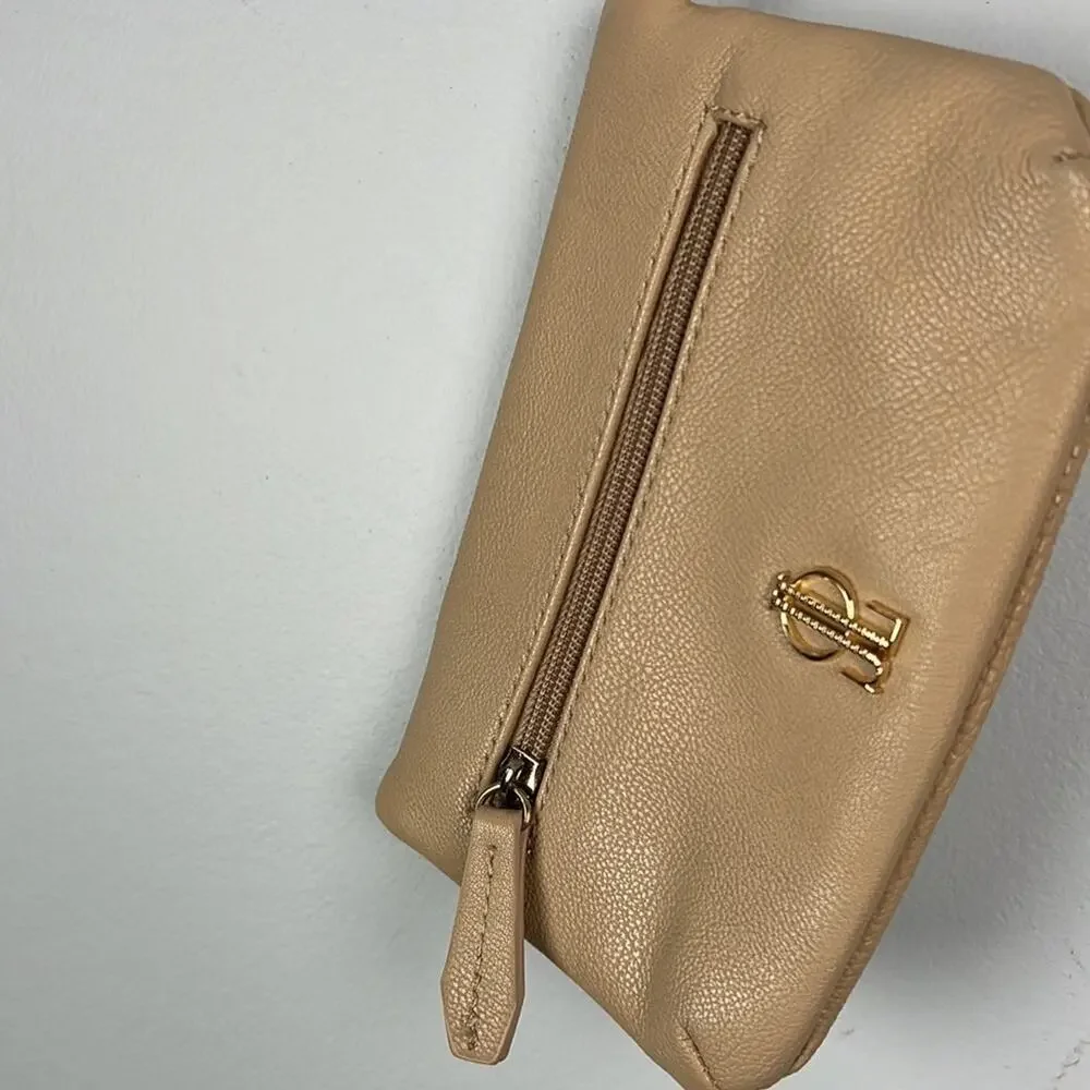💜J Lo tan embellished zippered fold over clutch